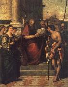 St.John Chrysosbtom with Saints Catherine, Mary Magdalene,and lucia,and john the Evangelish,John the Baptist and Theodore, Sebastiano del Piombo